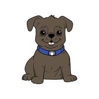 Brown Dog with Big Brown Eyes and Blue Collar vector