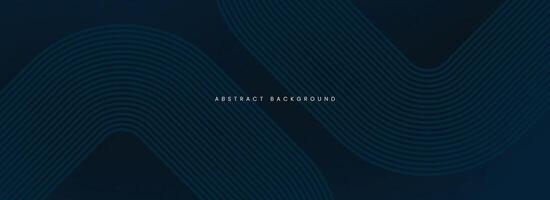Dark blue abstract background with glowing curved waves. vector