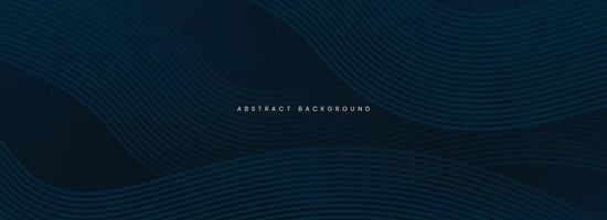 Dark blue abstract background with glowing curved waves. vector