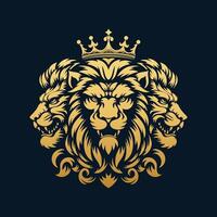 golden three lion kings on black background vector