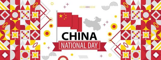 China national day banner with Chinesse flag colors background, creative independence day banner with raising hand. Poster, card, banner, template, for Celebrate annual vector