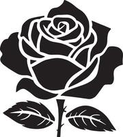 Rose Silhouette Design, Black Rose with Leaves vector
