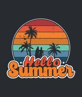 hello summer retro vintage t shirt design vector