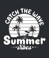 Catch the wave summer vibes retro vintage style t shirt design surfing shirt illustration vector