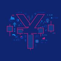 Concept of China economy and finance, graphic of Yuan sign combined with stock market element vector