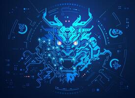 concept of China technology advancement, Graphic of dragon combined with electronic pattern vector