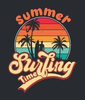 summer surfing time retro vintage t shirt design vector