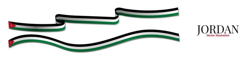 3d Rendered Long Jordan Flag Ribbons with shadows, isolated on white background. Curled and rendered in perspective. Horizontal 3D Jordanian Flag Streamers. Flag Graphic Resource. vector