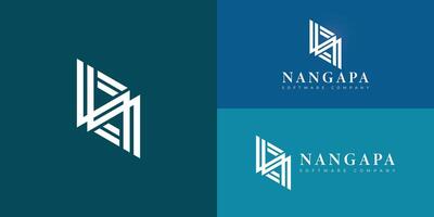 resumen inicial tira letra n / A o un logo en sólido blanco color aislado en múltiple azul antecedentes colores. el logo es adecuado para software tecnología empresa logo diseño inspiración plantillas. vector