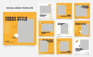 social media template banner blog fashion sale promotion. fully editable square post frame puzzle organic sale poster. fresh yellow element shape background vector