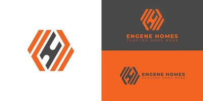 resumen inicial hexágono letra eh o él logo en naranja-negro color aislado en múltiple antecedentes colores. el logo es adecuado para hogar constructores negocio Servicio logo diseño inspiración plantillas. vector