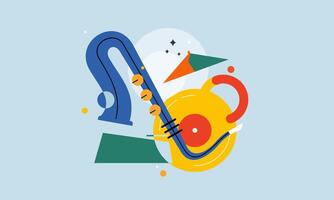 Jazz Music Concept. Concert Instruments Posters with Abstract Geometric Background and Musical Instruments. vector