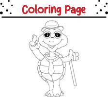 cute turtle animal coloring book page for kids vector