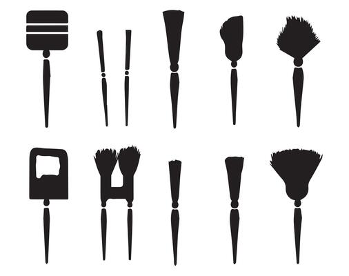 Set of black make up brushes on white background. illustration.