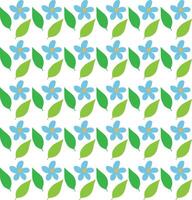 sin costura textura en el formar de un floral modelo de hojas y azul flores en un blanco antecedentes vector