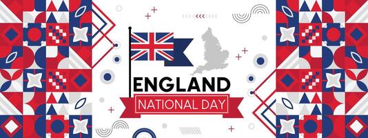 England national day banner with map, flag colors theme background and geometric abstract retro modern Red and blue color design. abstract modern design. vector