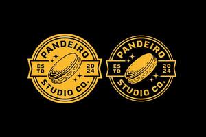 pandeiro music instrument badge logo for music festival, studio and entertainment vector