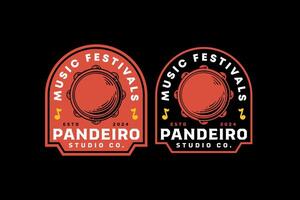 tambourine music instrument badge logo for music festival, studio and entertainment vector