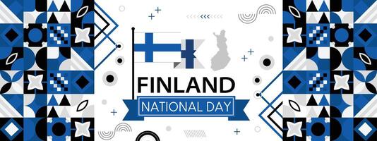 Finlandia nacional día bandera con mapa, bandera colores tema antecedentes y geométrico resumen retro moderno colorido diseño vector