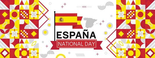 Spain national day banner for, Espana or Espania with abstract retro modern geometric design. Flag of spain with typography and red yellow color theme. vector
