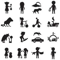 set of silhouettes of people with different activities on a white background vector