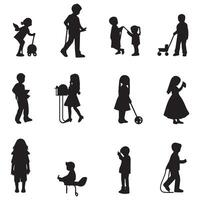 set of silhouettes of people with different activities on a white background vector