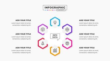 Hexagon circle infographic design template with six steps or options vector