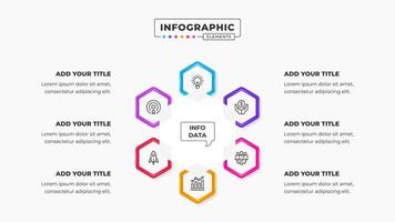 hexágono circulo infografía diseño modelo con seis pasos o opciones vector