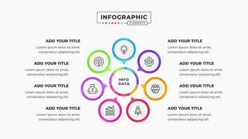 Circular process presentation infographic design template with 8 steps vector