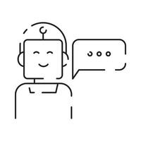 Robot icon. Chatbot icon. Cute smiling bot. Outline robot sign. Flat line cartoon illustration. Voice support service bot. Virtual online support. vector