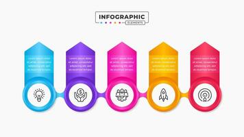 Business process label infographic design template with 5 steps vector