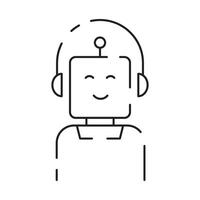 Robot icon. Chatbot icon. Cute smiling bot. Outline robot sign. Flat line cartoon illustration. Voice support service bot. Virtual online support. vector