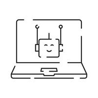 Robot icon. Chatbot icon. Cute smiling bot. Outline robot sign. Flat line cartoon illustration. Voice support service bot. Virtual online support. vector