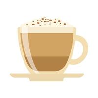 Hot and cold coffee beverage. Different types of drink. Espresso, americano cup, cappuccino and latte in paper mug, iced macchiato in glass. Flat illustrations isolated on white background vector