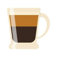 Hot and cold coffee beverage. Different types of drink. Espresso, americano cup, cappuccino and latte in paper mug, iced macchiato in glass. Flat illustrations isolated on white background vector