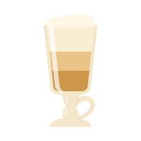 Hot and cold coffee beverage. Different types of drink. Espresso, americano cup, cappuccino and latte in paper mug, iced macchiato in glass. Flat illustrations isolated on white background vector