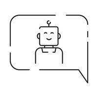 Robot icon. Chatbot icon. Cute smiling bot. Outline robot sign. Flat line cartoon illustration. Voice support service bot. Virtual online support. vector