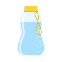 Drink more water. Stay hydrated. Glass, Plastic free, zero waste concept. Various bottles, glass, flask. Cute trendy illustration. Summer cold drink. vector