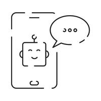 Robot icon. Chatbot icon. Cute smiling bot. Outline robot sign. Flat line cartoon illustration. Voice support service bot. Virtual online support. vector