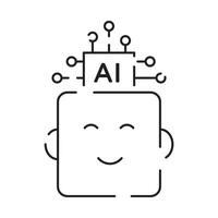 Robot icon. Chatbot icon. Cute smiling bot. Outline robot sign. Flat line cartoon illustration. Voice support service bot. Virtual online support. vector