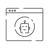 Robot icon. Chatbot icon. Cute smiling bot. Outline robot sign. Flat line cartoon illustration. Voice support service bot. Virtual online support. vector