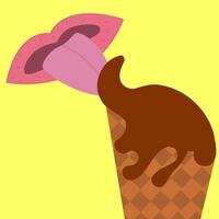 Chocolate Ice Cream Cone Being Licked vector