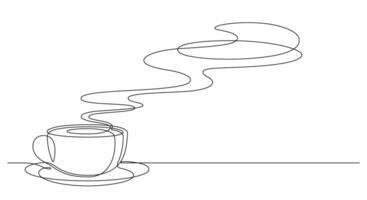 coffee steam hot drink one line continuous decorative art vector