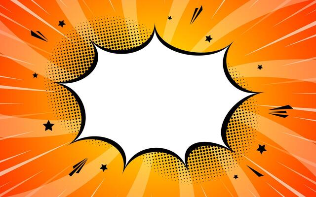 Pop art pattern. Comic background with speech bubbles and halftones. Yellow cartoon retro starburst texture with dots.