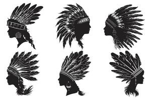 nativo americano indio tribal jefe pluma sombrero, mano dibujado nativo americano indio tocado, americano tribal jefe tocado plumas. vector