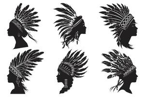 Native American Indian Tribal Chief Feather Hat, Hand Drawn Native American Indian Headdress, American tribal chief headdress feathers. vector