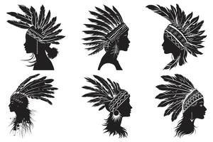 nativo americano indio tribal jefe pluma sombrero, mano dibujado nativo americano indio tocado, americano tribal jefe tocado plumas. vector