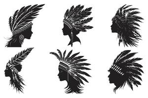 nativo americano indio tribal jefe pluma sombrero, mano dibujado nativo americano indio tocado, americano tribal jefe tocado plumas. vector