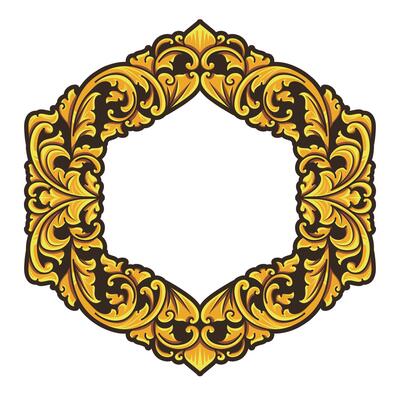 Isolated borders or frames ornament. Ornamental elements for your designs. Black and gold colors. Floral carving decoration for postcards or invitations for social media.