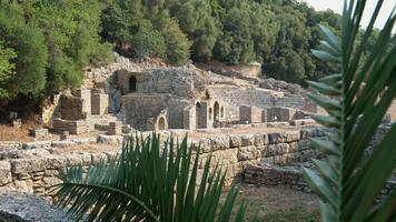 Butrint National Park, Buthrotum, Albania 05.03.2024 Butrint or Butrinto Ruins of the Great Basilica Triconch Palace at Butrint Life and death of ancient Roman house Historical medieval Venetian Tower video